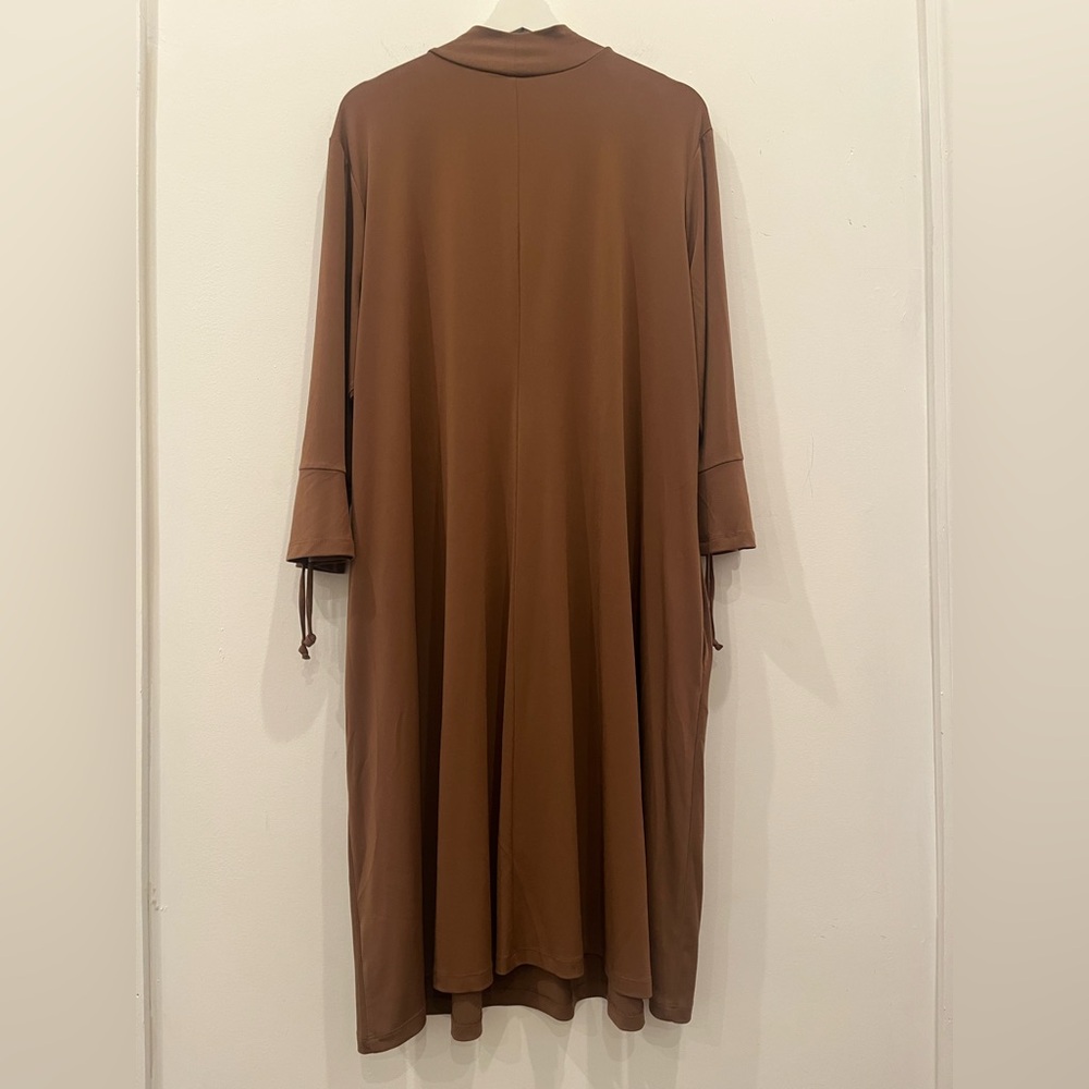 SUSAN GRAVER LIQUID KNIT TAN DRESS 3/4 SLEEVE MOCK NECK 3XP Classic Stretchy tra - Picture 2 of 7